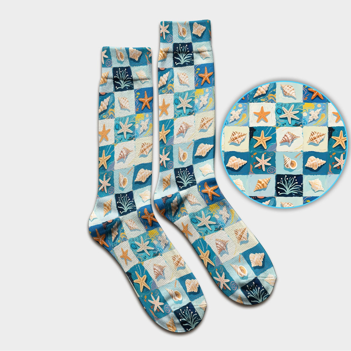 Seashell Starfish Ocean Tile Nurse Socks