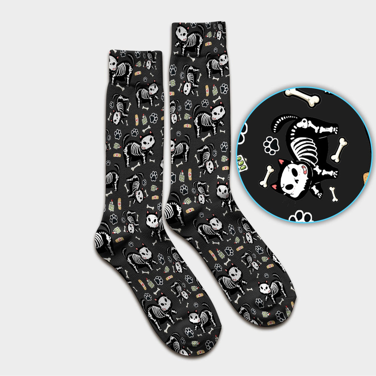 Skeleton Cat Medical Nurse Socks