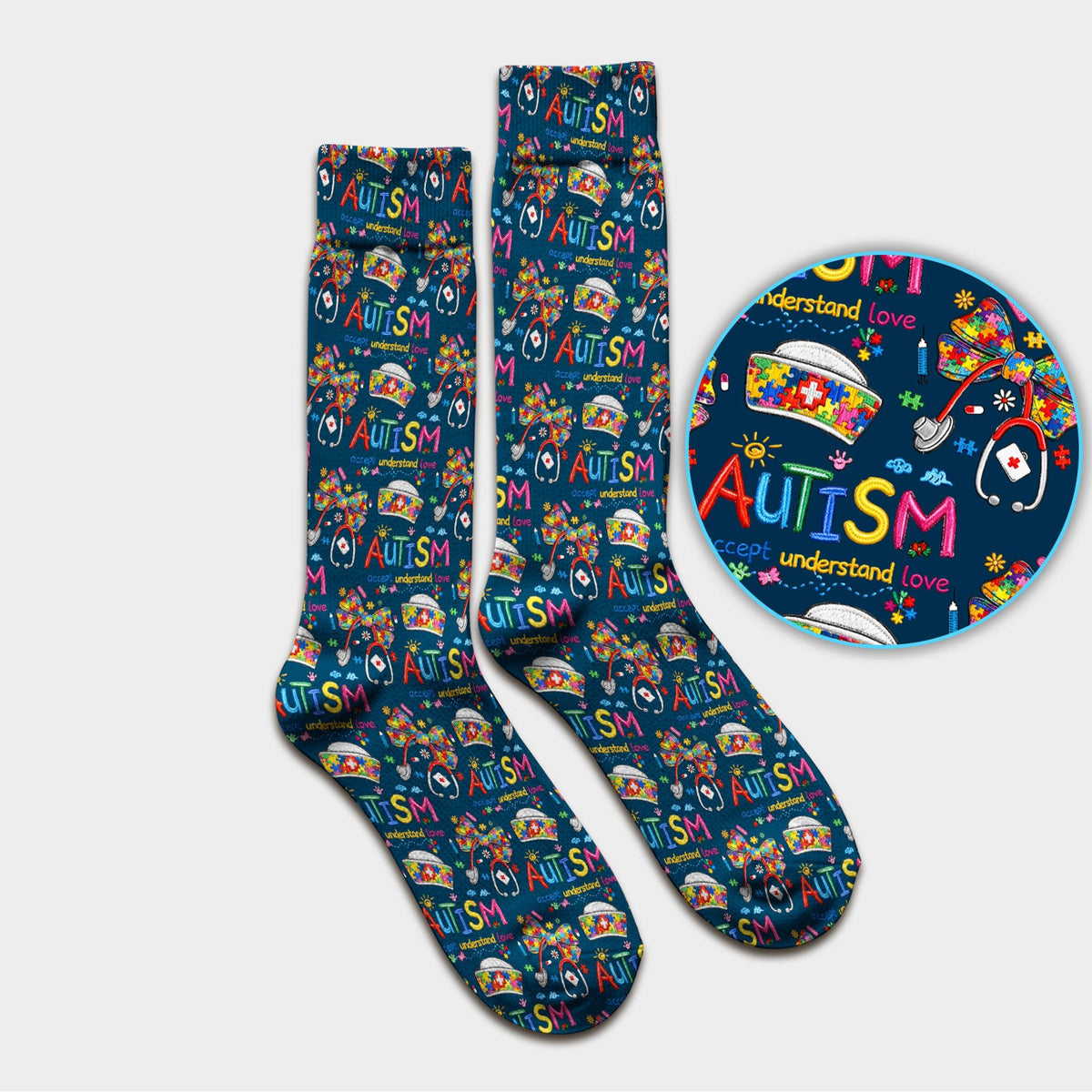 Autism Awareness Accept Understand Love Nurse Socks