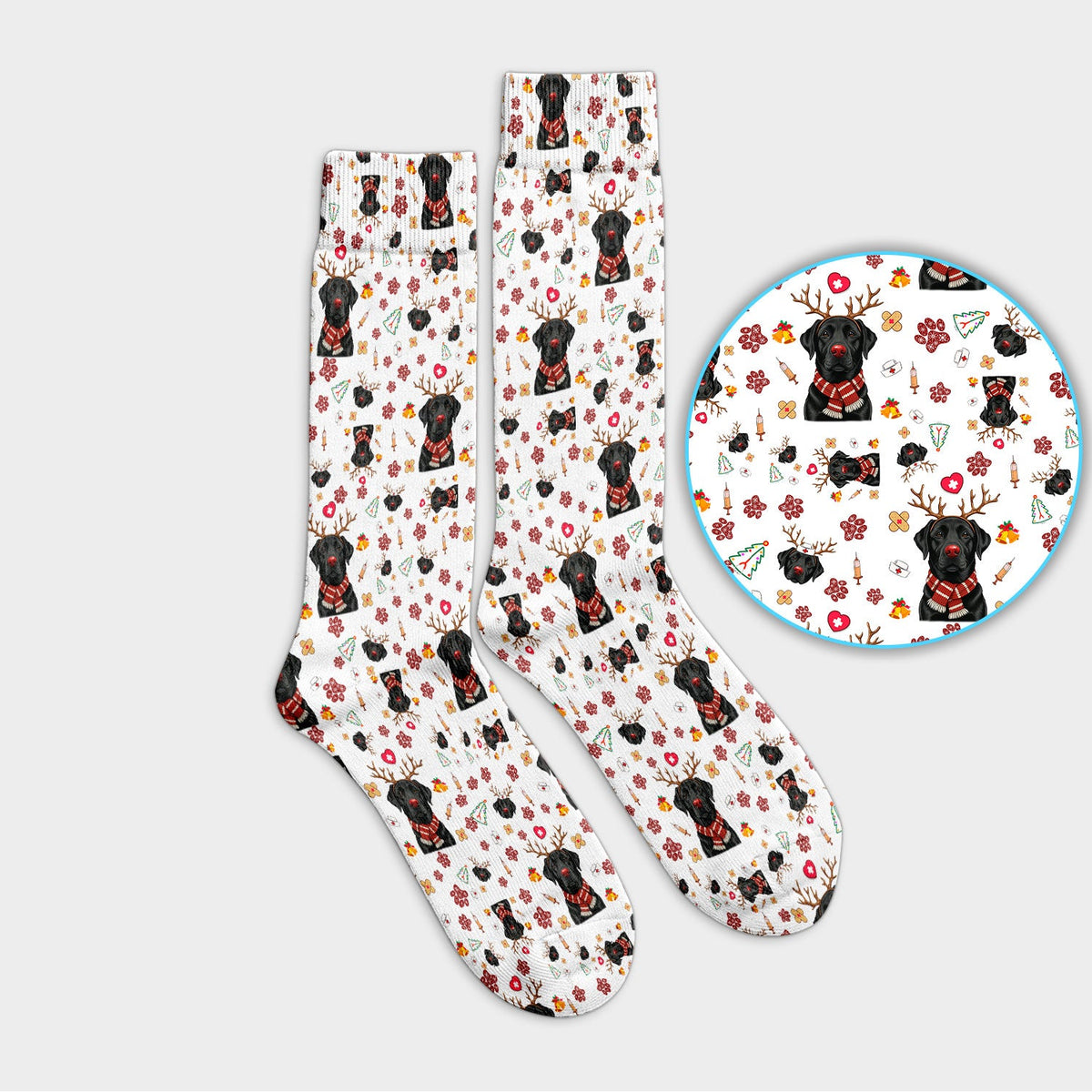Black Lab Reindeer Christmas Nurse Socks - Gift For Dog Lover