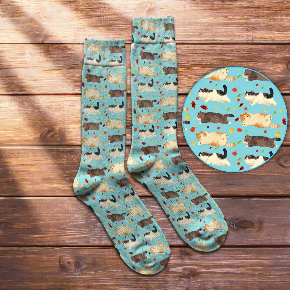 Chubby Cat Autumn Leaves Nurse Socks