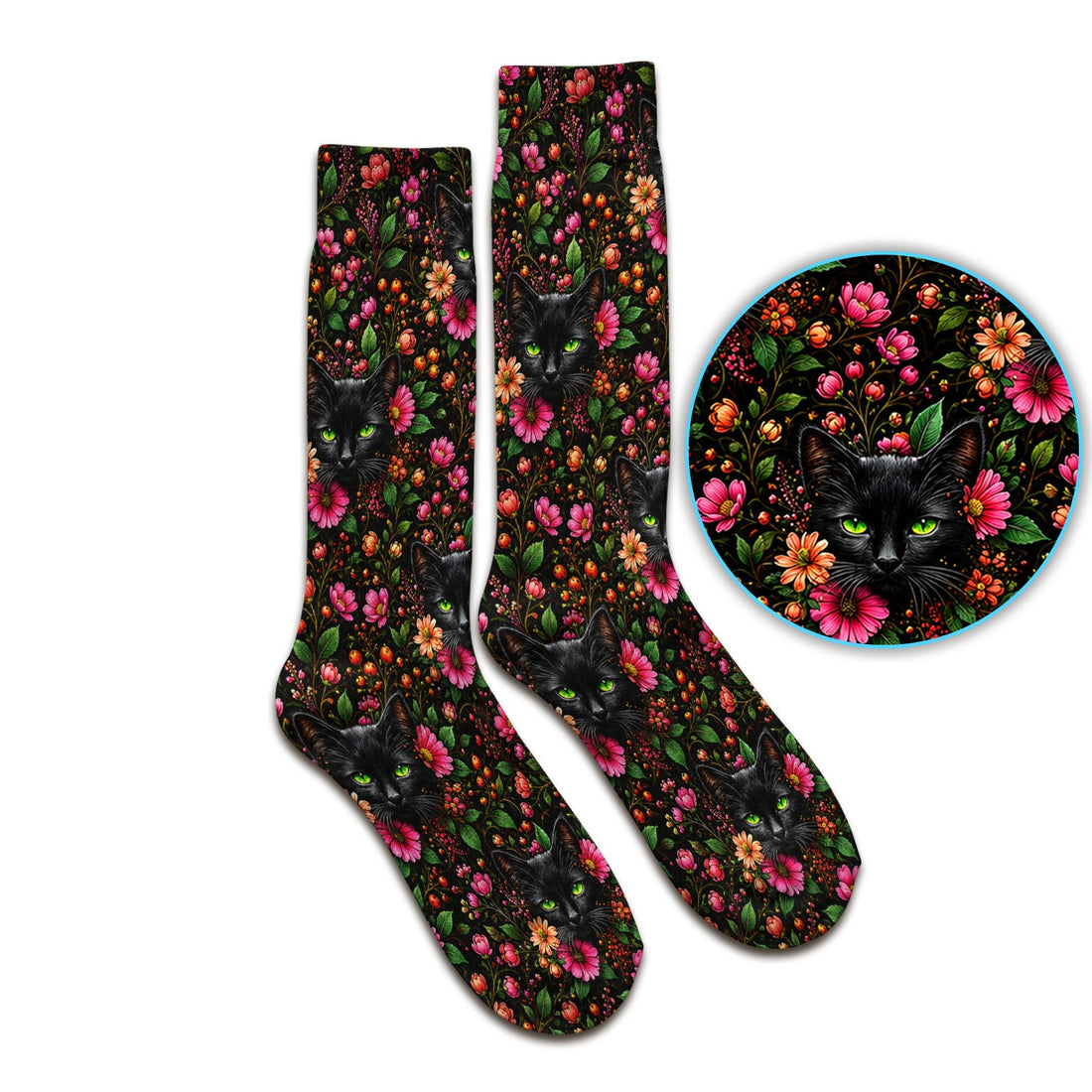 Adorable Black Cat Blossom Nurse Socks