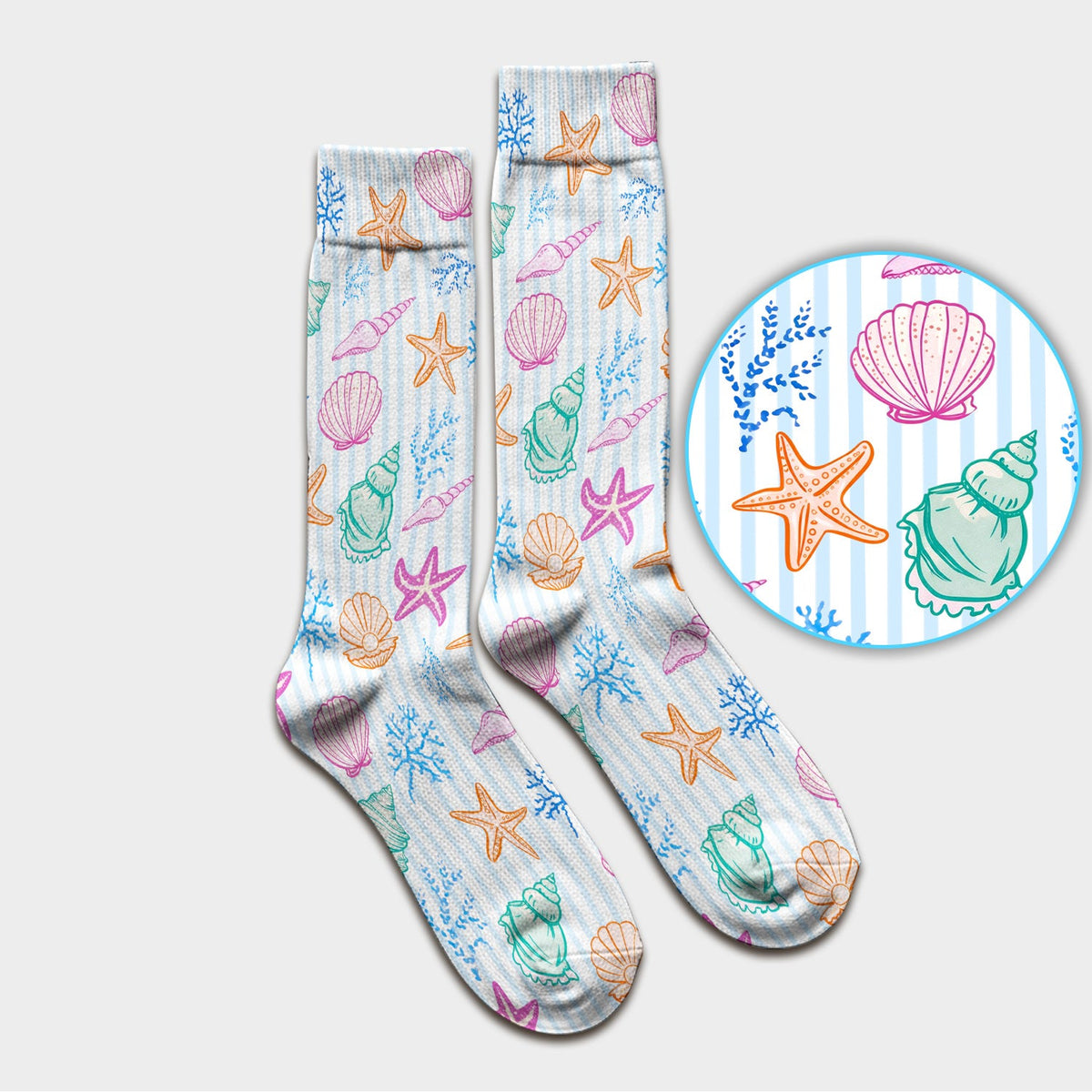 Colorful Seashell Starfish Ocean Stripe Nurse Socks