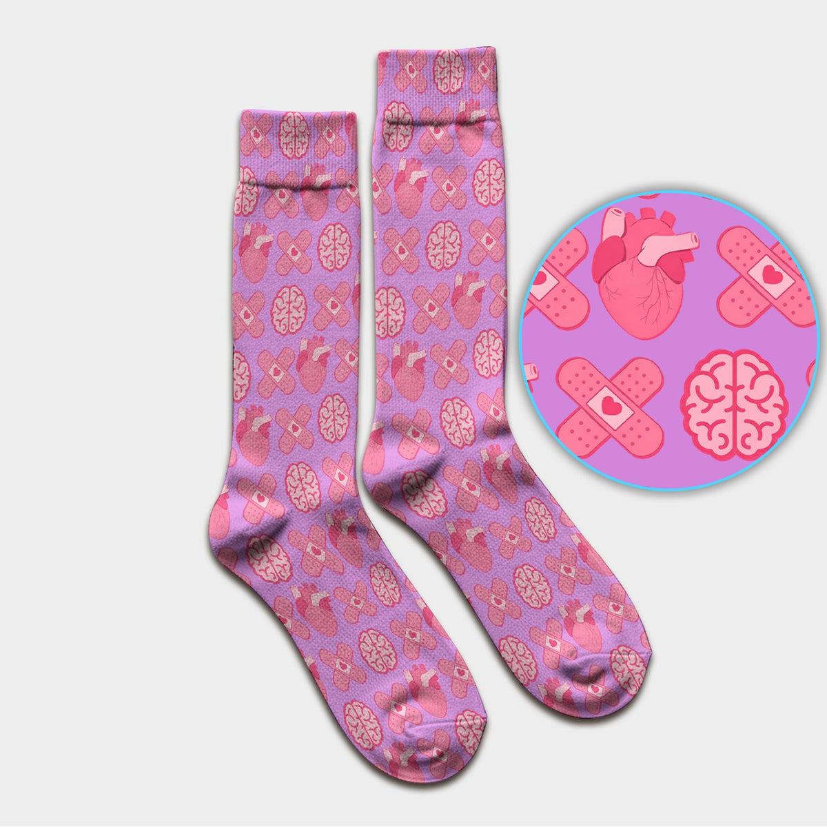 Heart Brain Medical Icon Nurse Socks