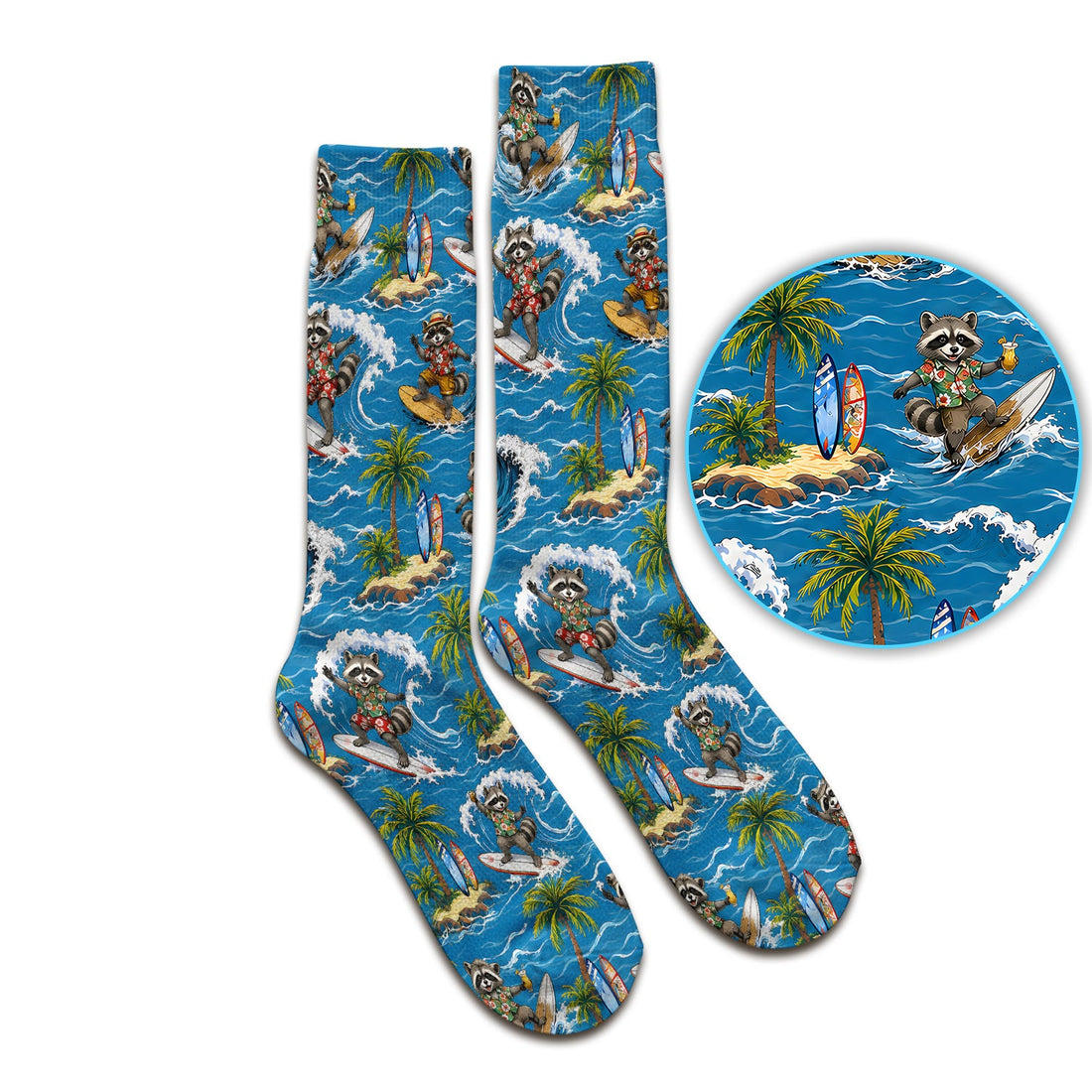 Tropical Surfing Raccoon Island Nurse Socks