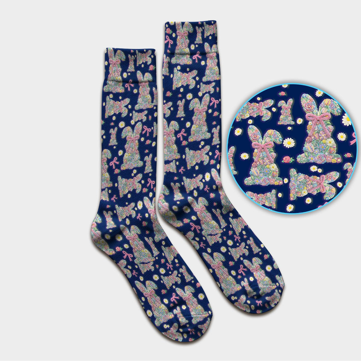 Colorful Floral Bunny Pink Bow Nurse Socks