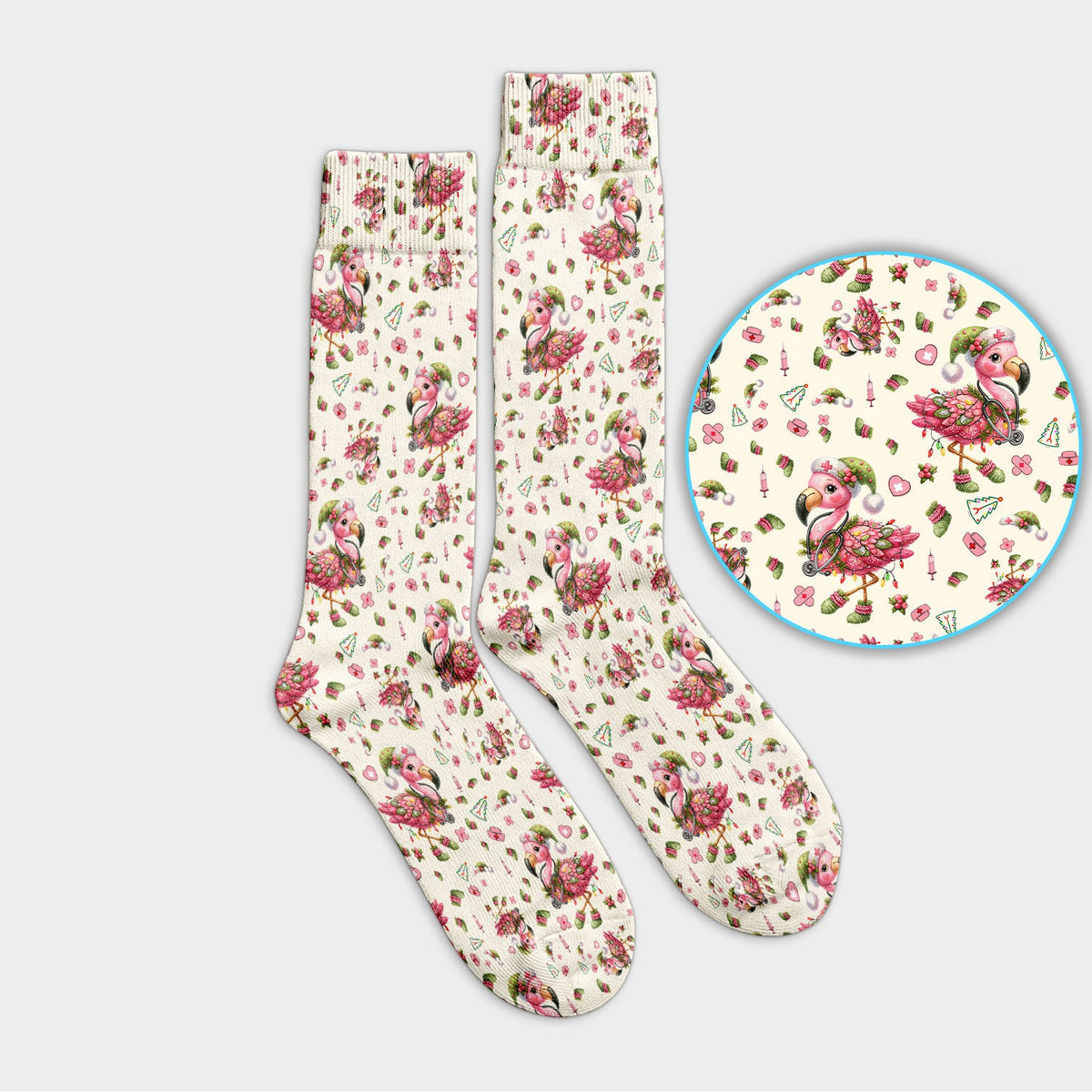 Pink Flamingo Christmas Nurse Socks