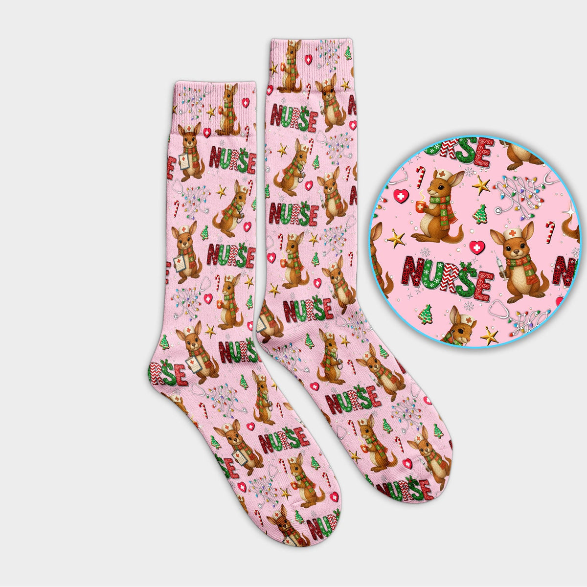 Aussie Kangaroo Christmas Socks for Nurse Doctor - Funny Holiday Adult Socks for Men and Women - Breathable Fabrics Medical Uniform