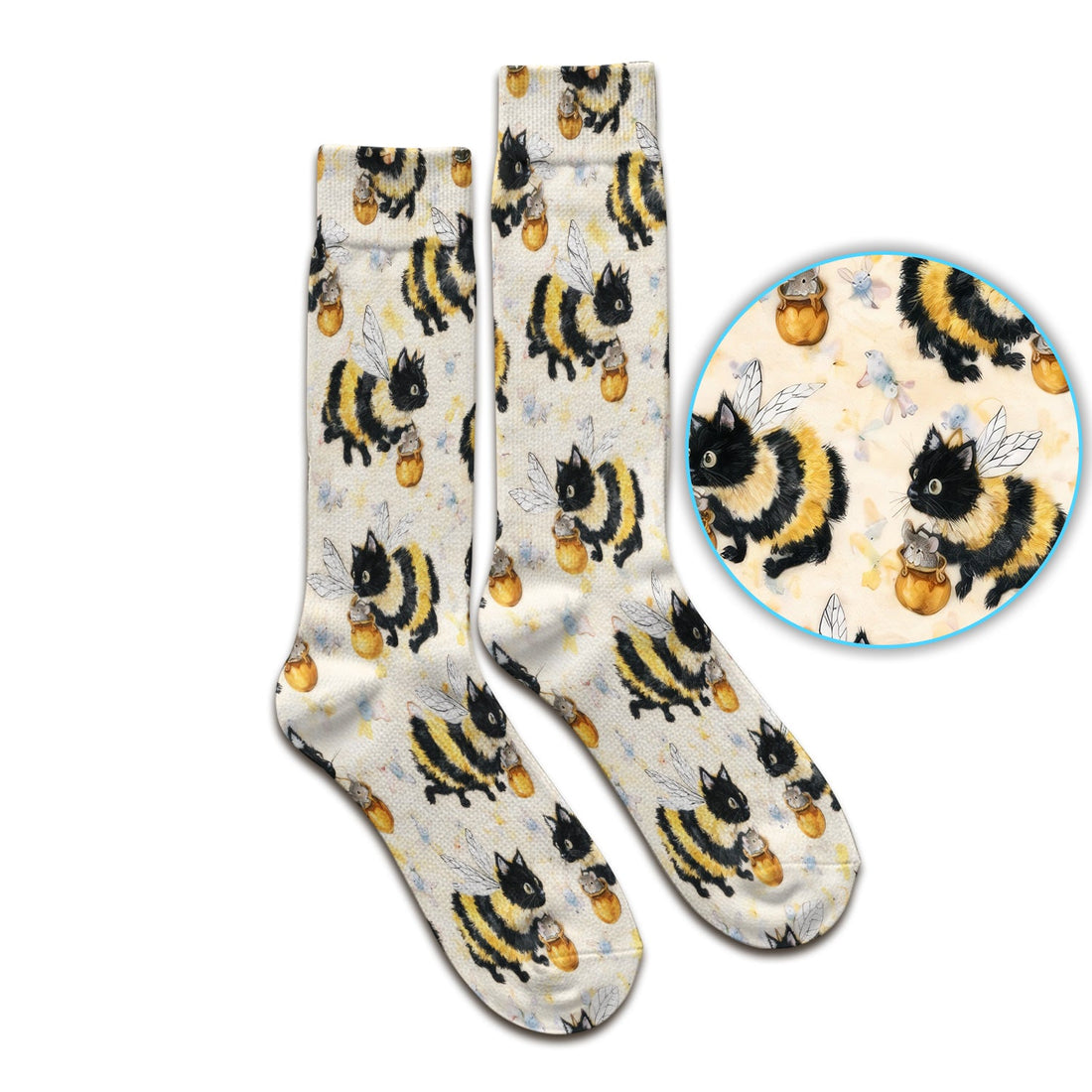 Adorable Bumblebee Cat Honey Jar Nurse Socks