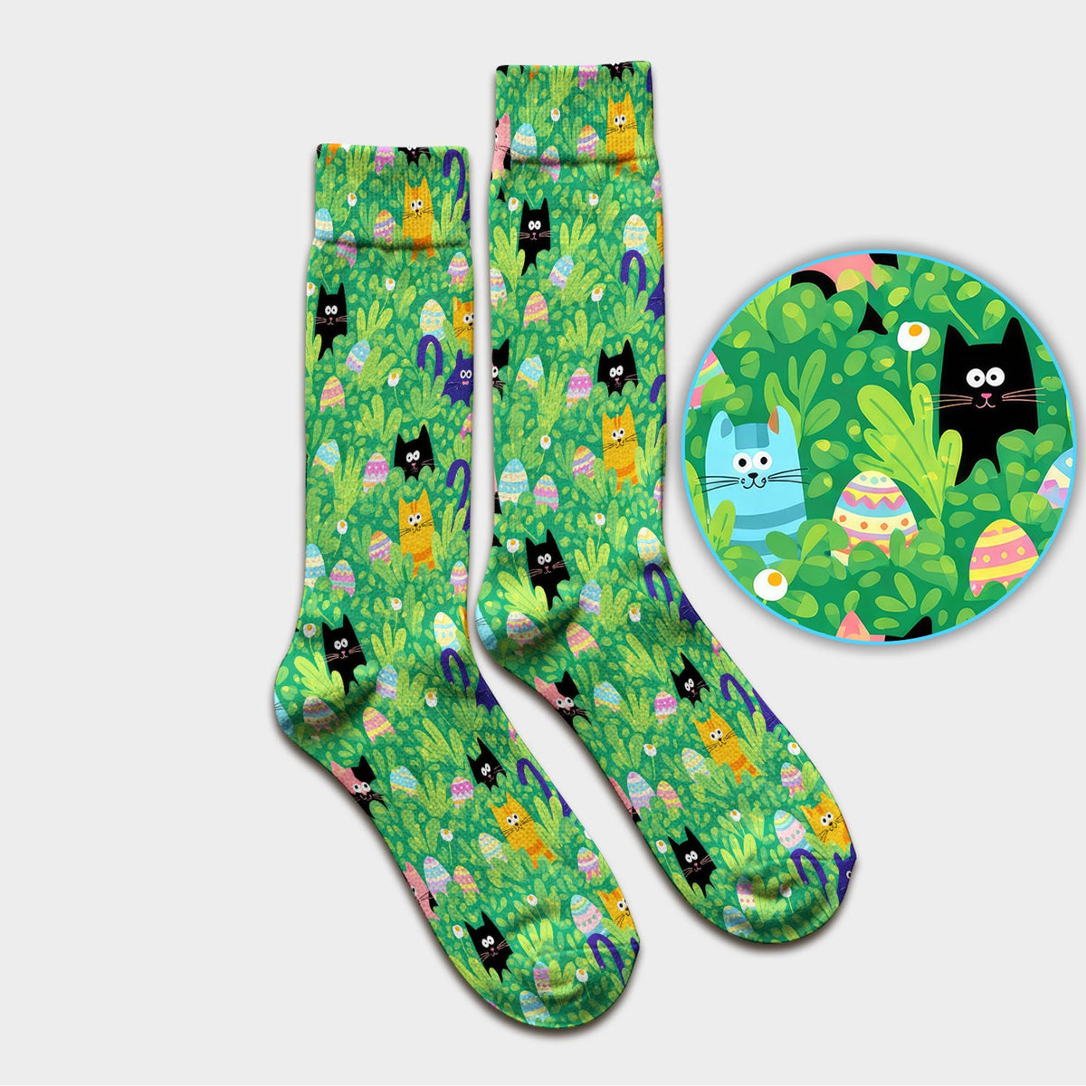 Colorful Easter Cats Green Leaves Nurse Socks