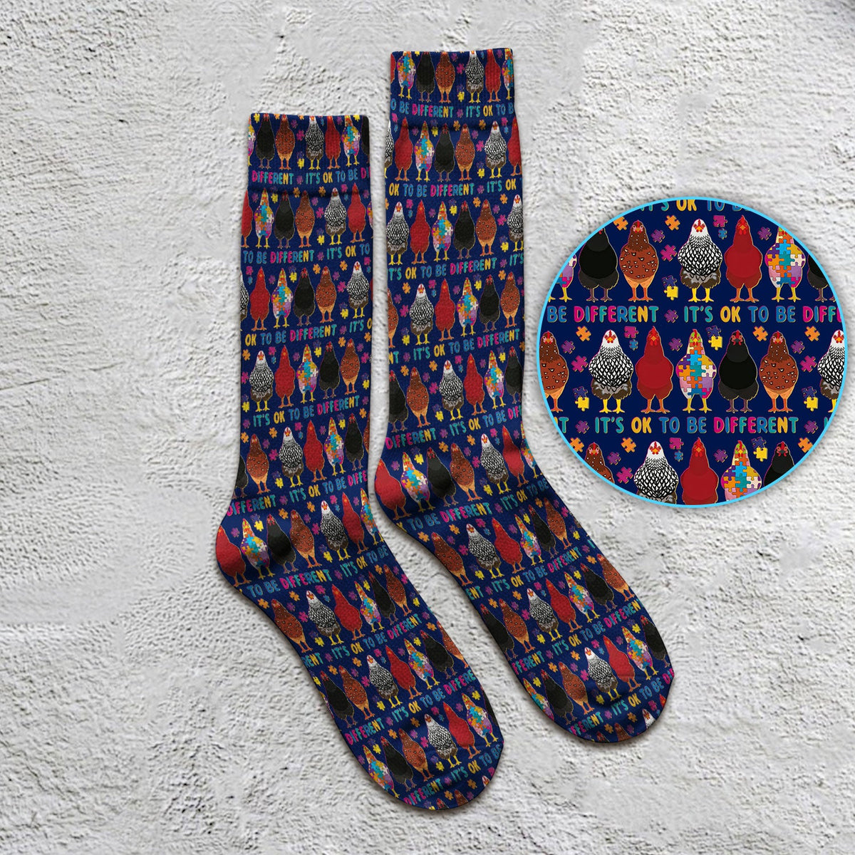 Autism Chicken It's OK To Be Different Nurse Socks