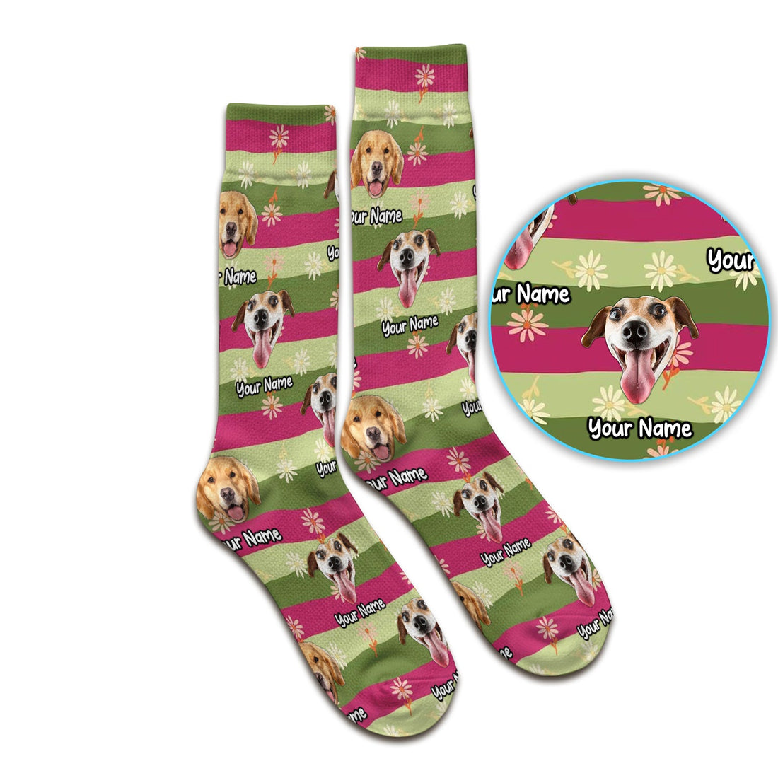 Personalized Dog Photo Spring Stripes Nurse Socks
