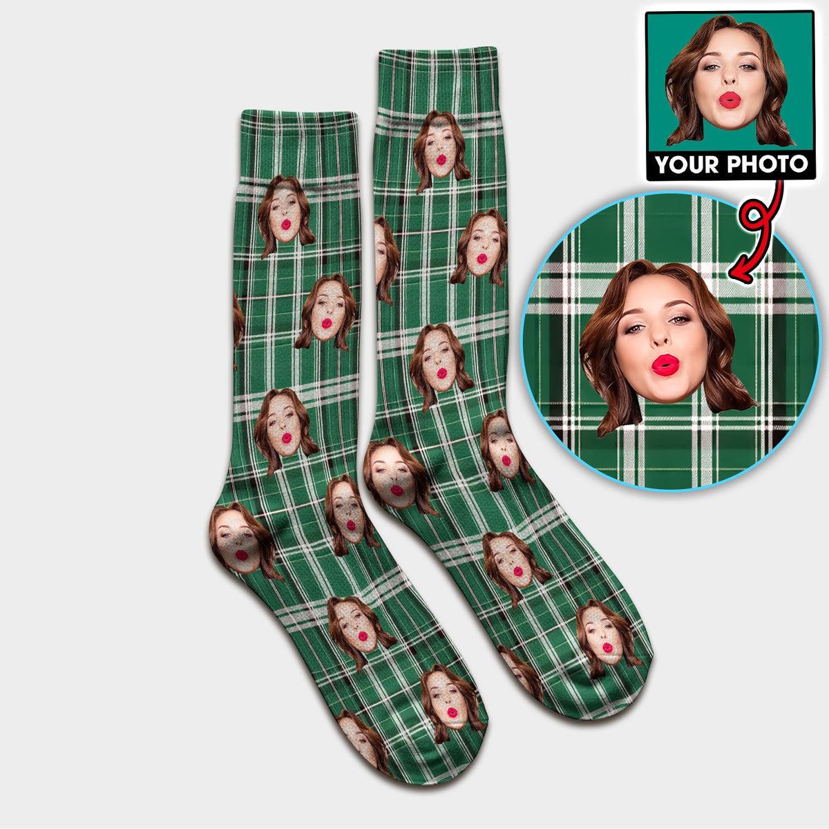 Personalized Photo Plaid Nurse Socks
