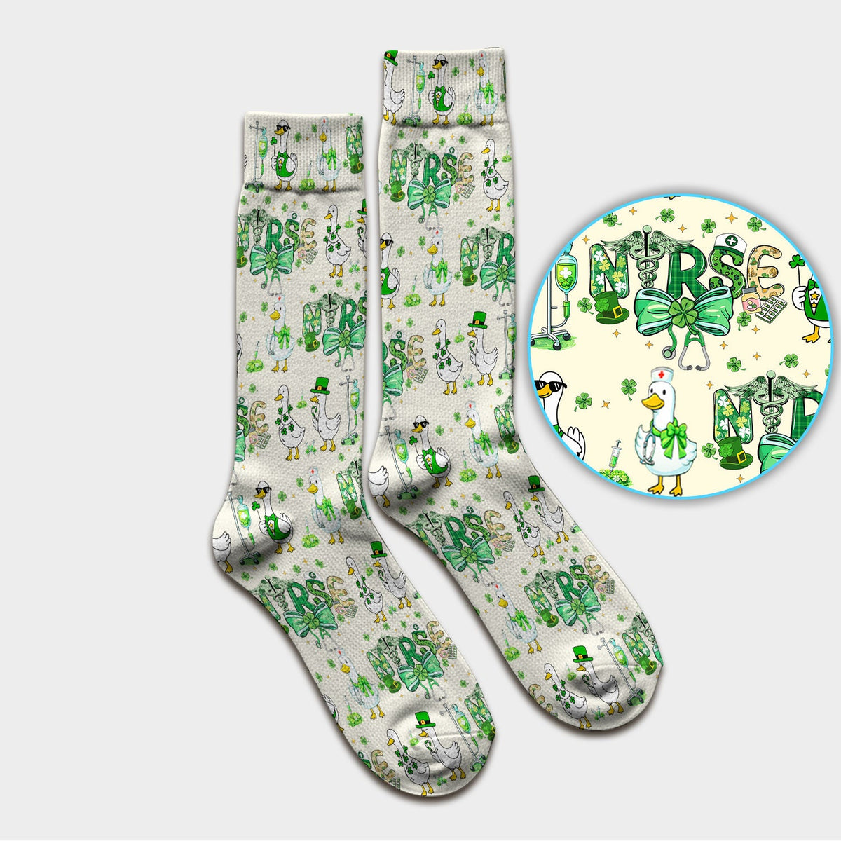Shamrock Goose Nurse Socks - St Patricks Day Gift