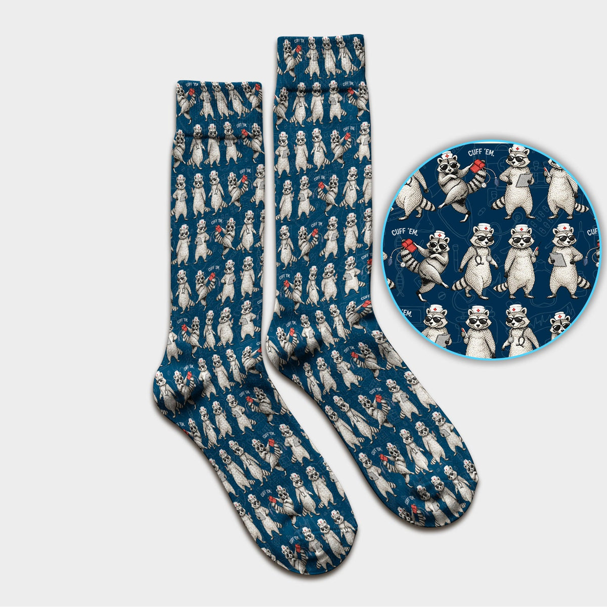 Raccoon Pattern Nurse Socks