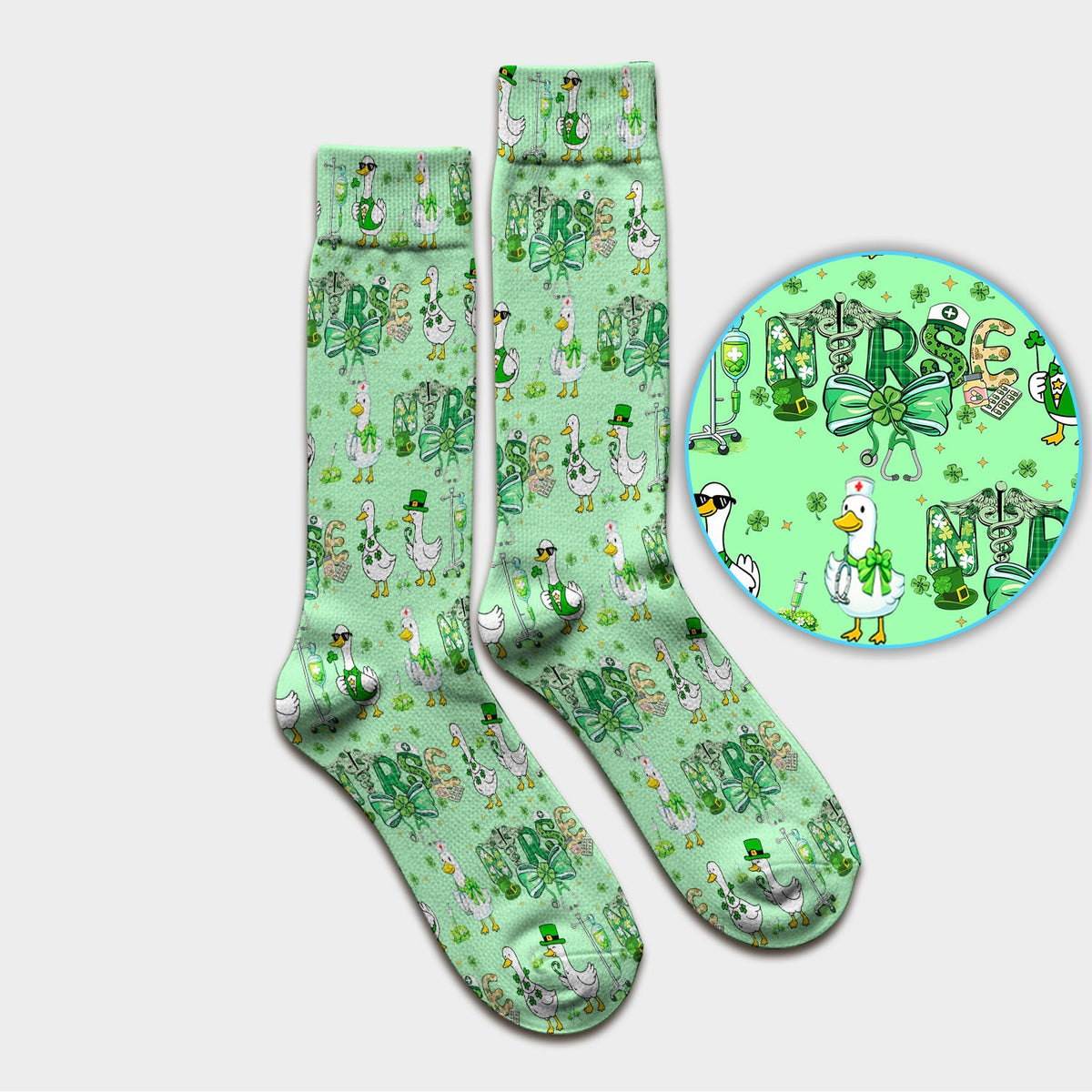 Shamrock Goose Nurse Socks - St Patricks Day Gift
