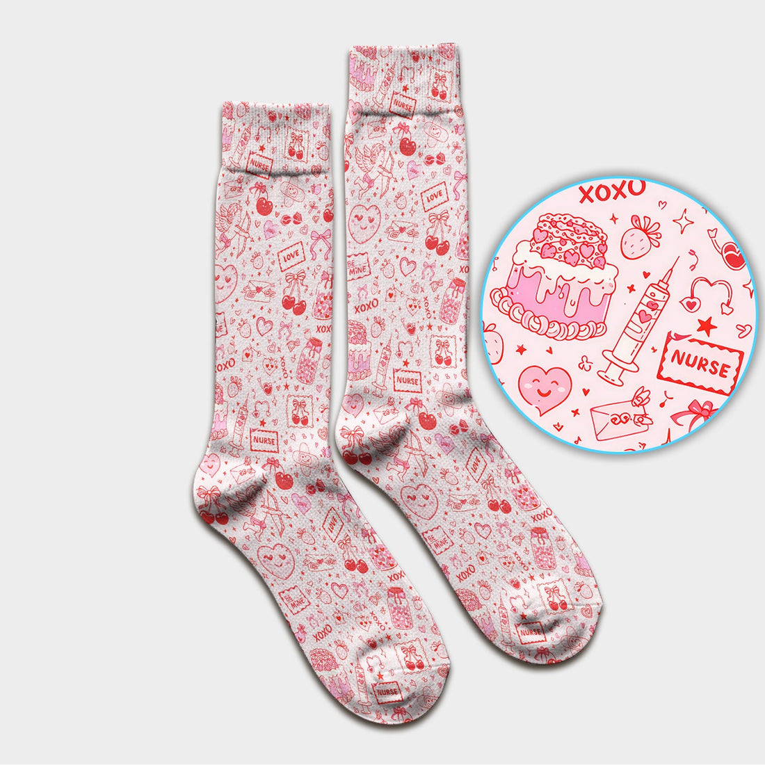 Valentine Pink XOXO Nurse Socks