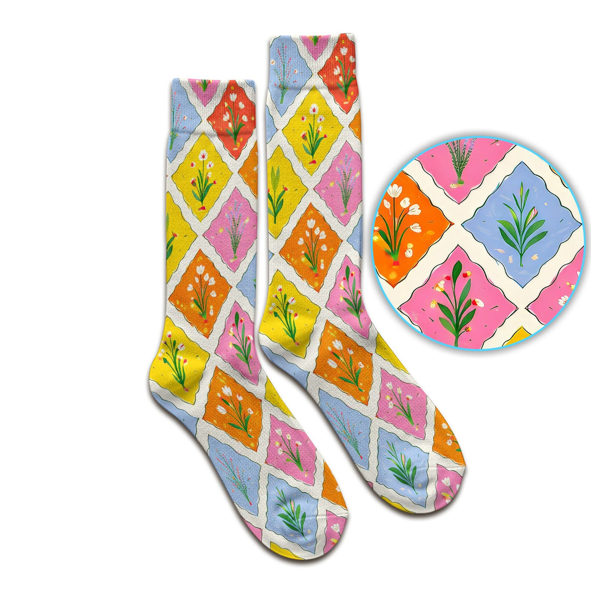 Colorful Floral Tile Nurse Socks