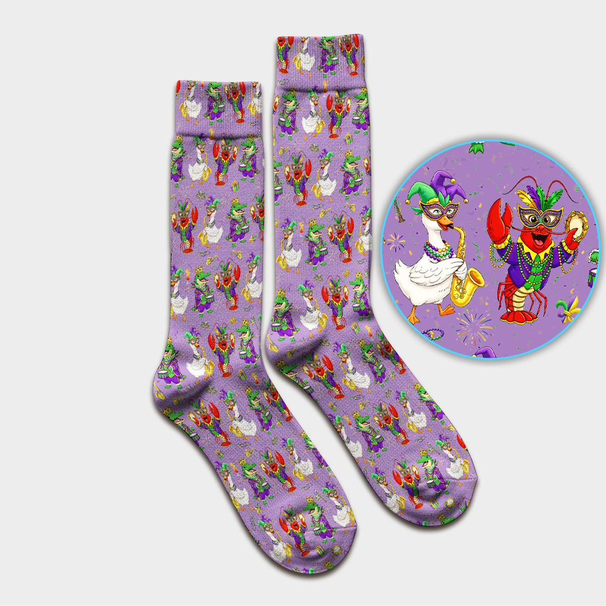 Crawfish Duck Mardi Gras Nurse Socks