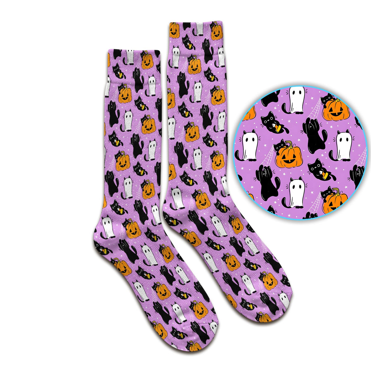 Purple Halloween Black Cat Nurse Socks