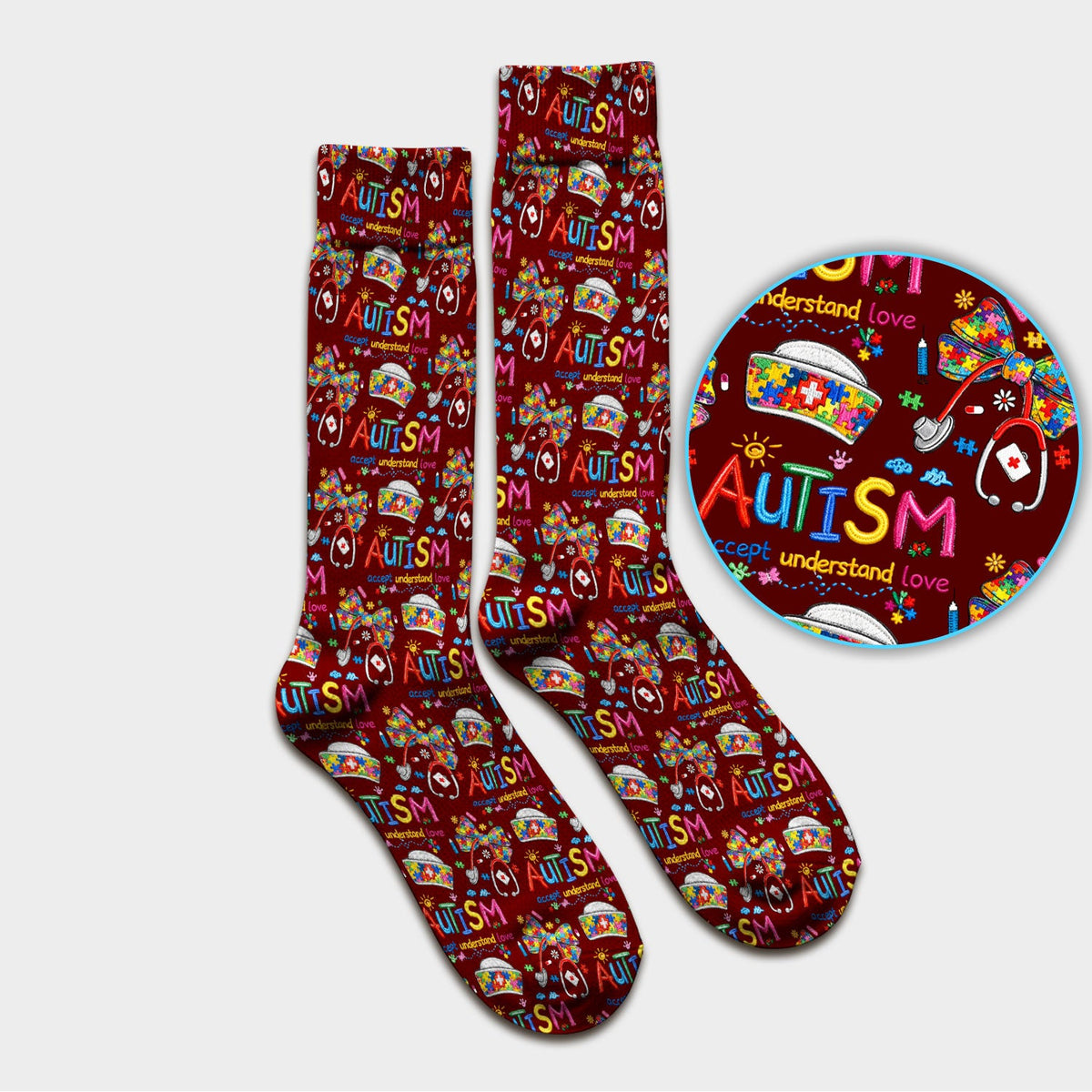 Autism Awareness Accept Understand Love Nurse Socks