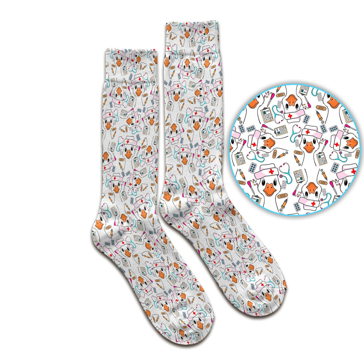Duck Wearing Hat With Medical Tools Nurse Socks