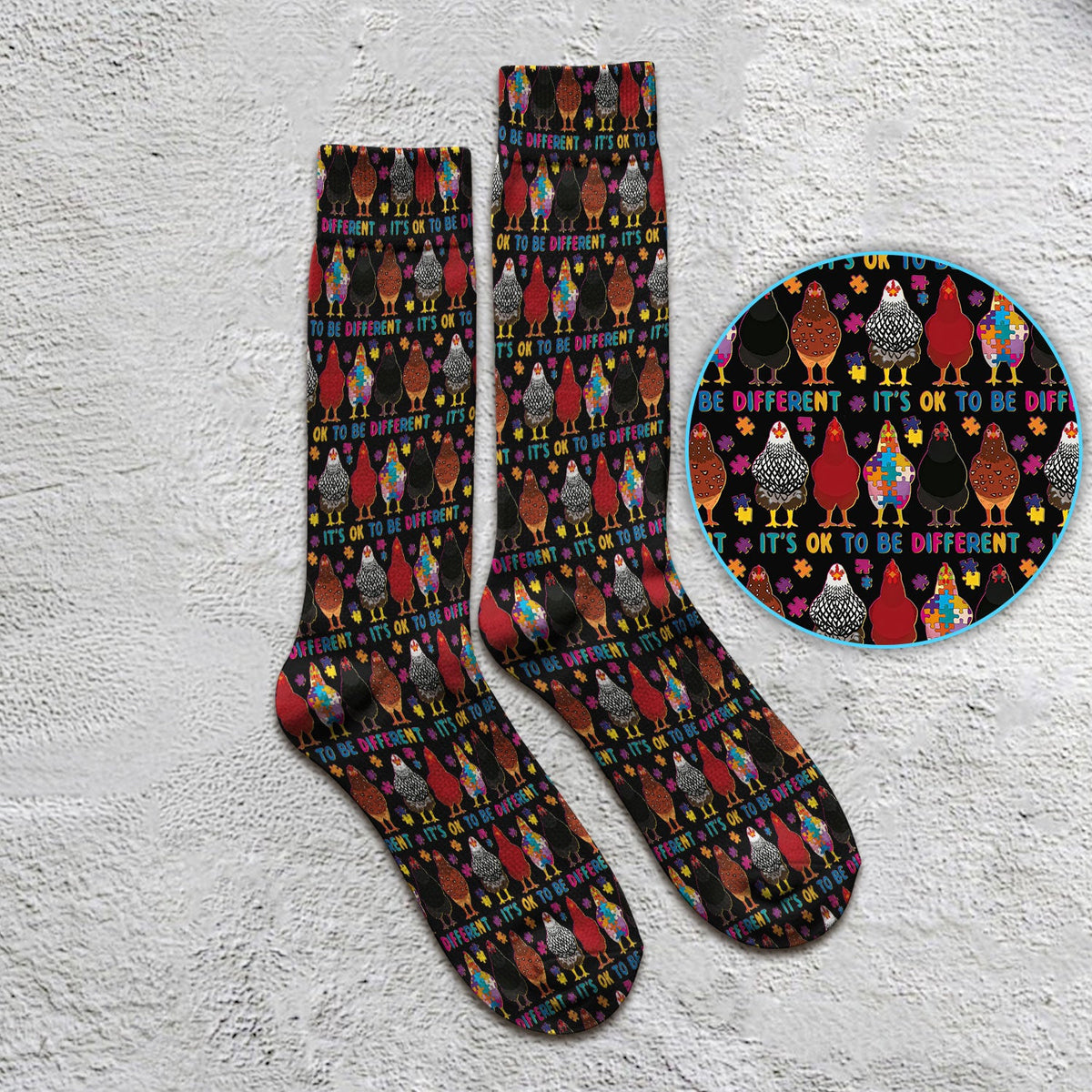 Autism Chicken It's OK To Be Different Nurse Socks