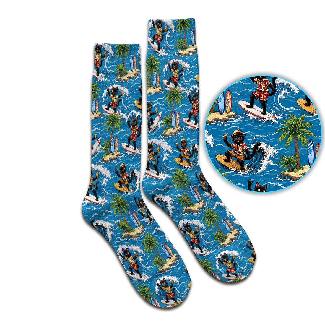 Tropical Black Cat Surfer Island Nurse Socks
