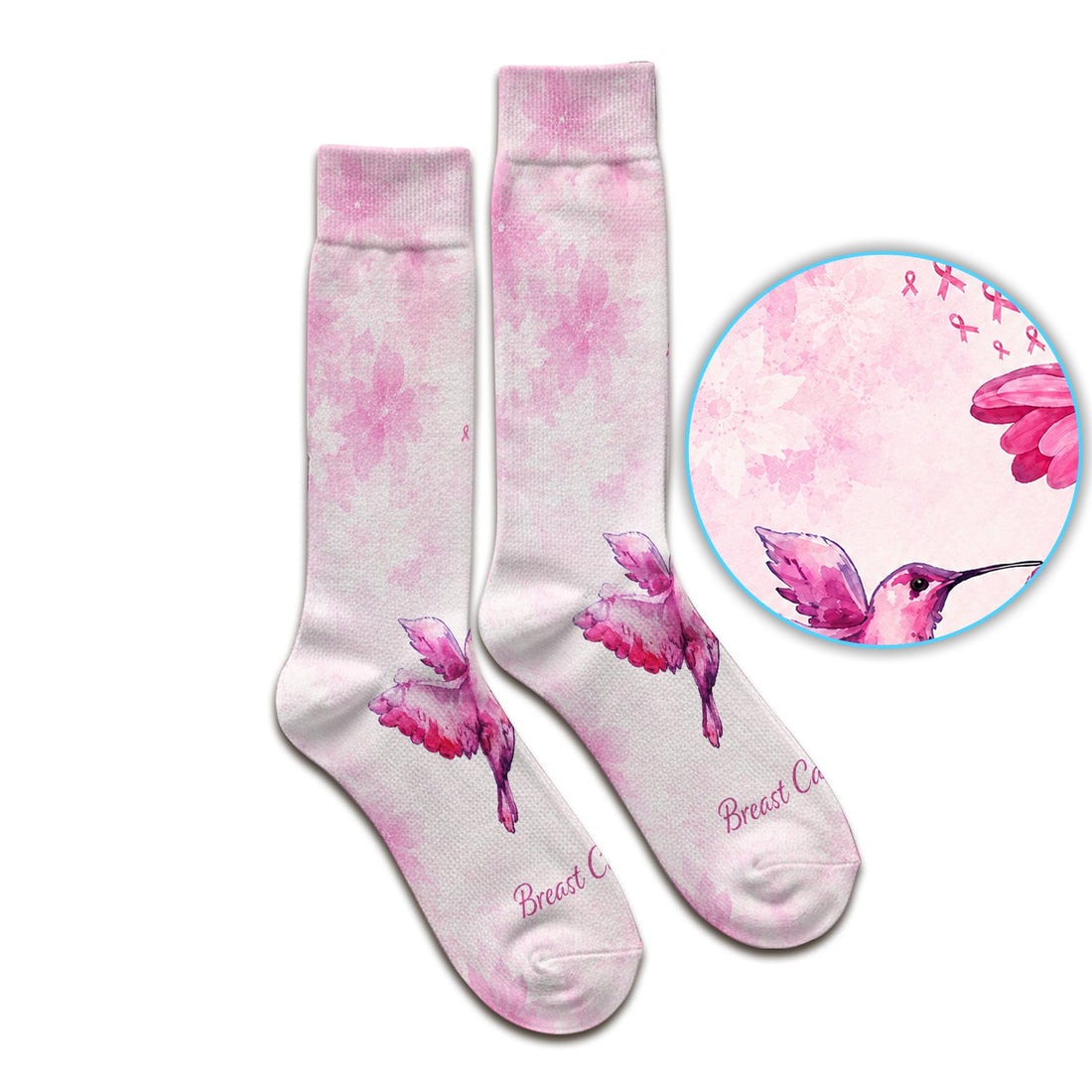 Breast Cancer Awareness Hummingbird Nurse Socks