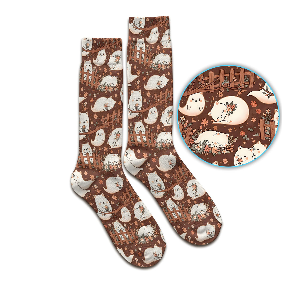 Floral Cat Garden Fence Nurse Socks