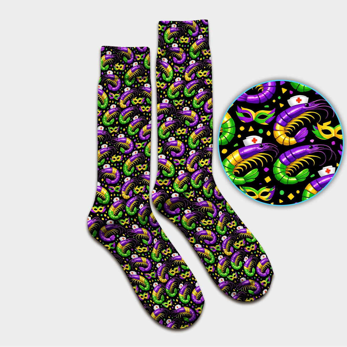 Mardi Gras Crawfish Carnival Nurse Socks