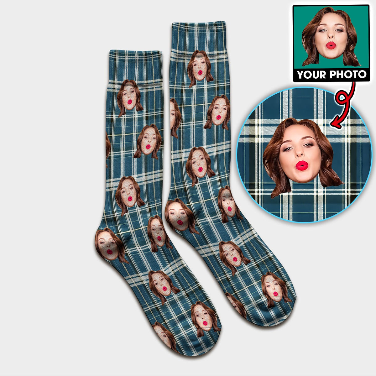 Personalized Photo Plaid Nurse Socks