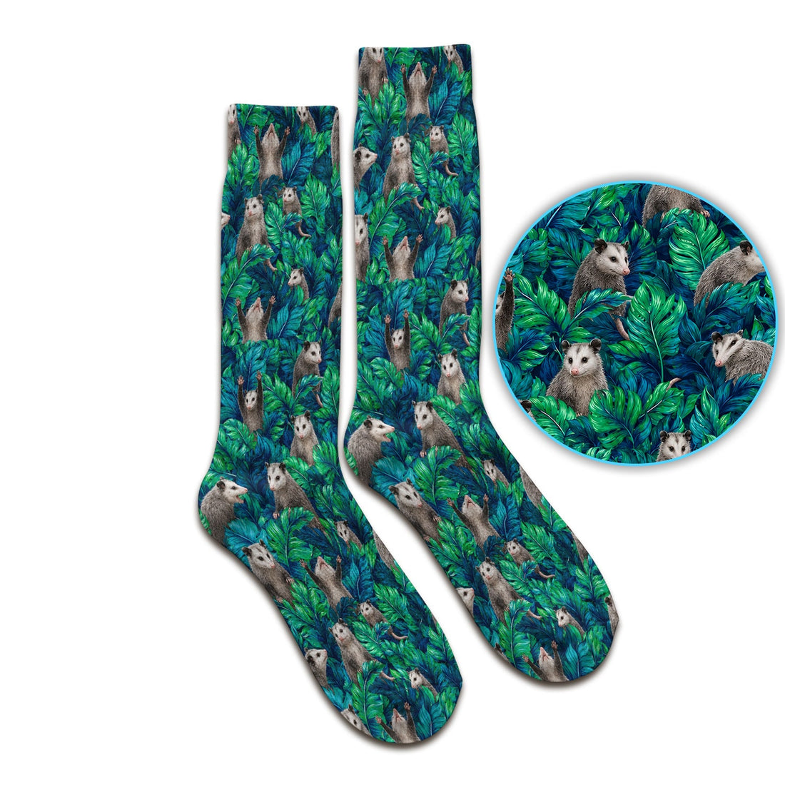 Tropical Opossum Jungle Leaves Nurse Socks