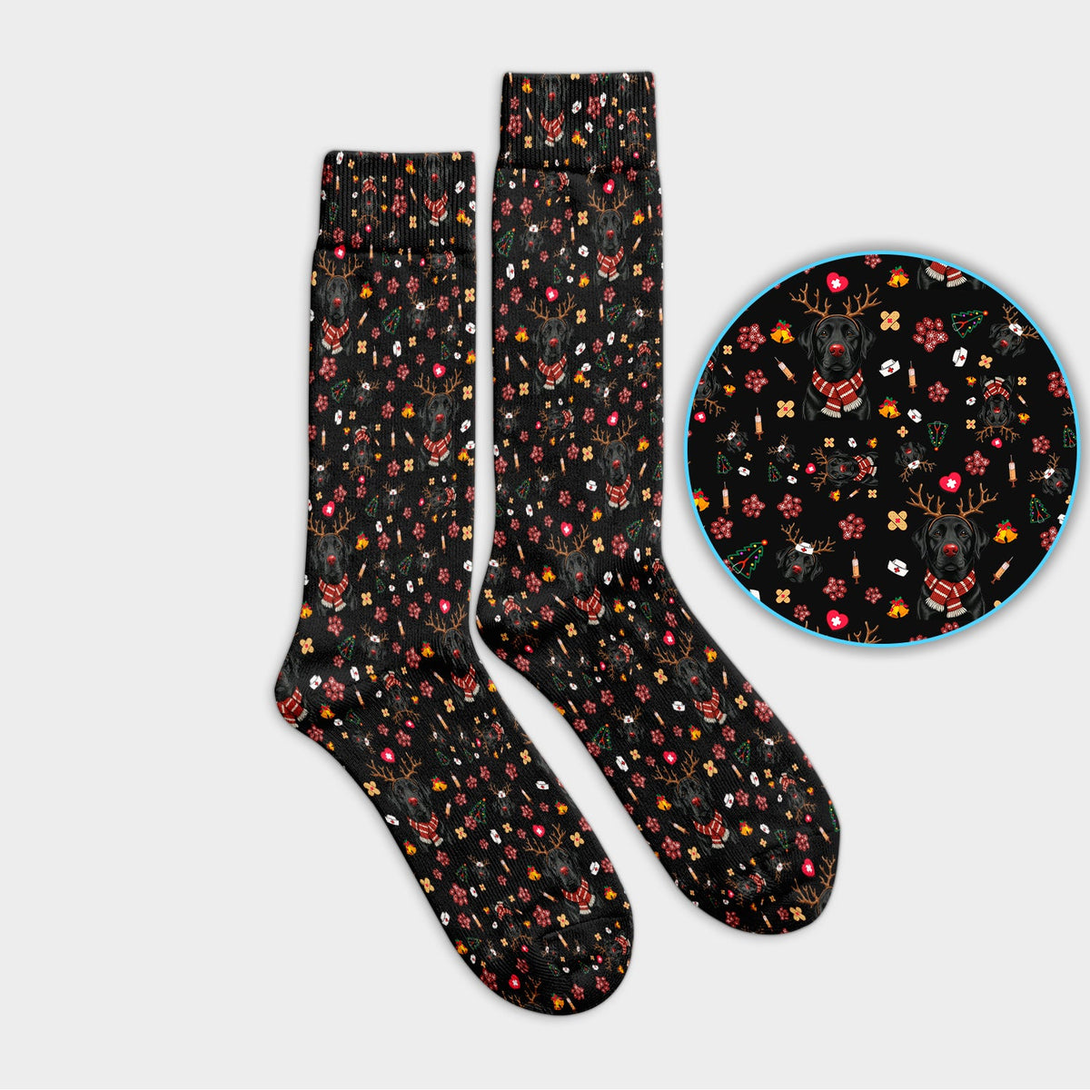 Black Lab Reindeer Christmas Nurse Socks - Gift For Dog Lover