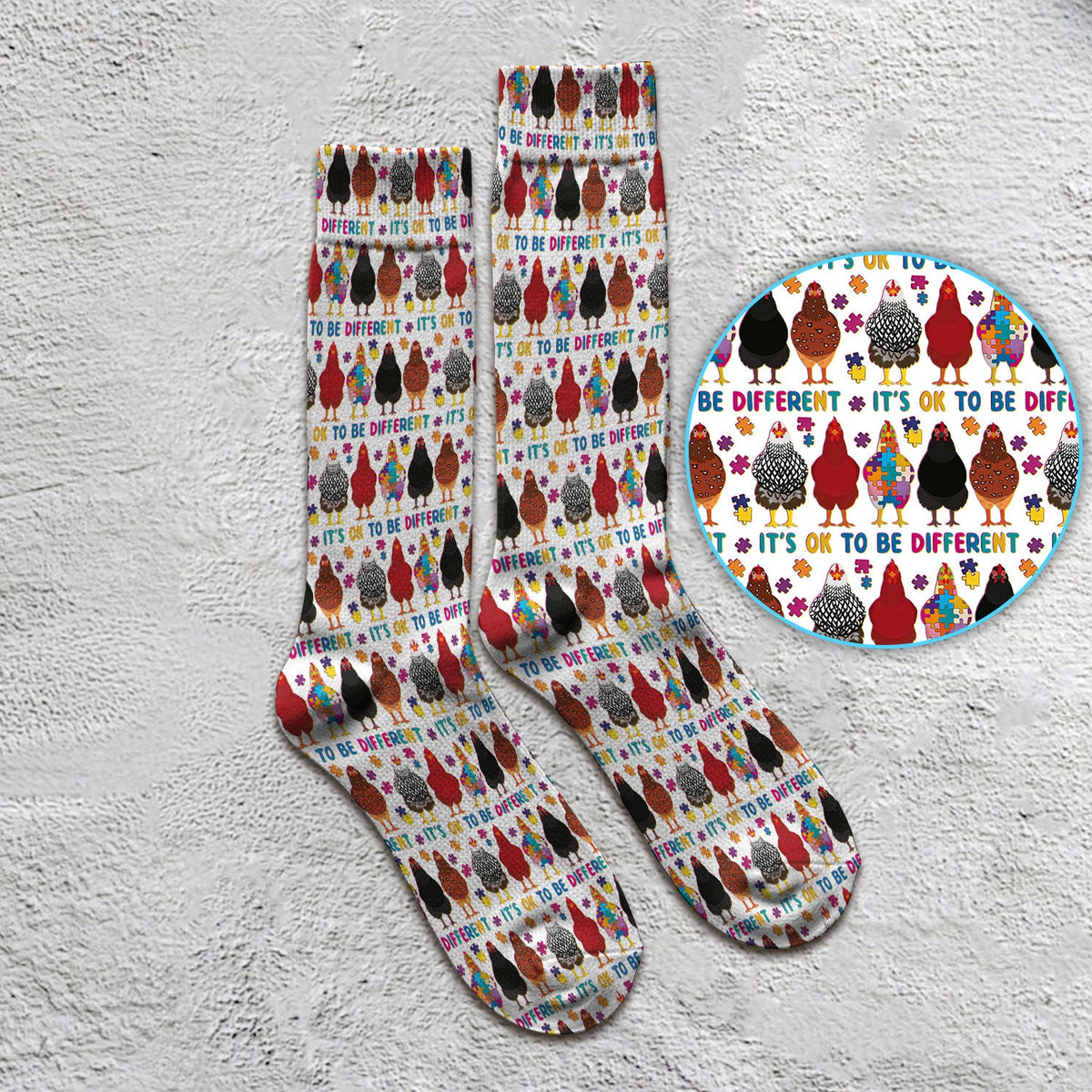 Autism Chicken It's OK To Be Different Nurse Socks