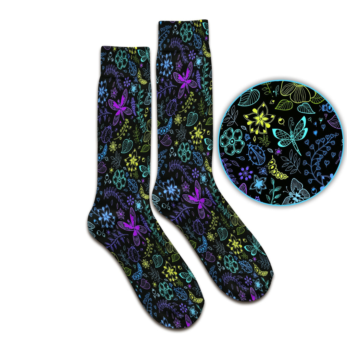 Neon Butterfly Floral Garden Nurse Socks