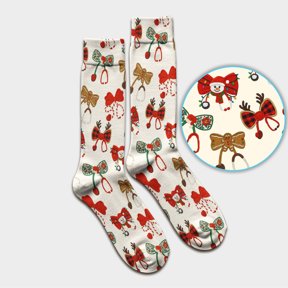 Christmas Stethoscope Bow Nurse Socks