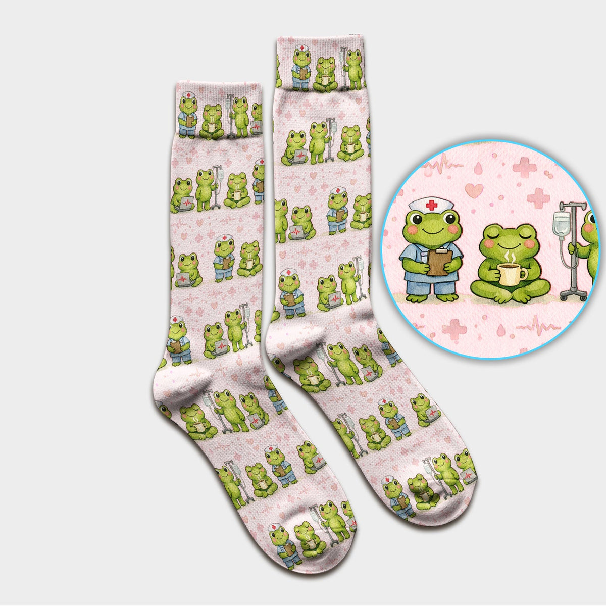 Adorable Frog Various Poses Nurse Socks