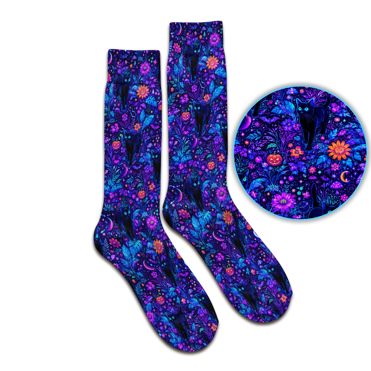 Black Cat Floral Nurse Socks - Halloween Gift