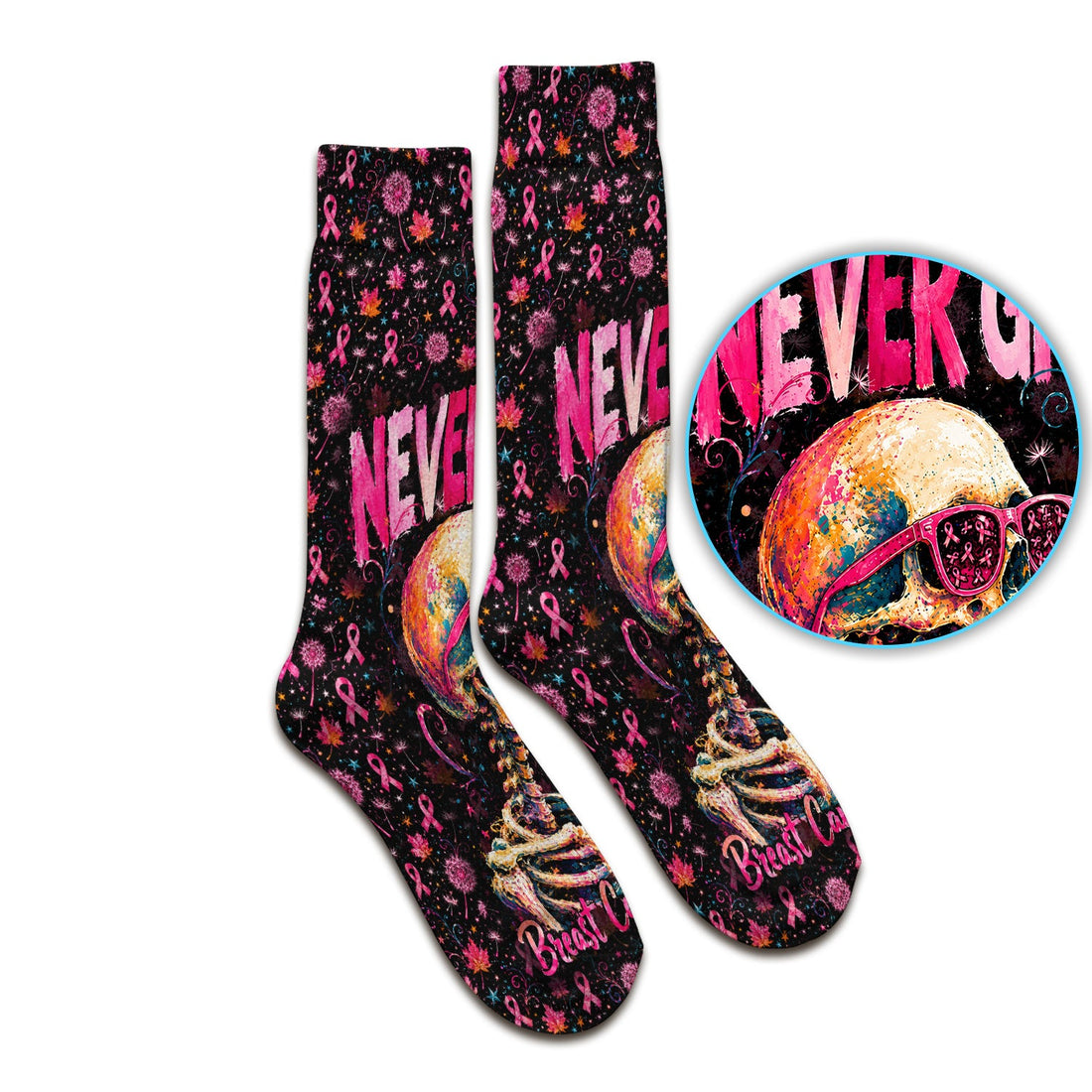 Breast Cancer Awareness Skeleton Nurse Socks