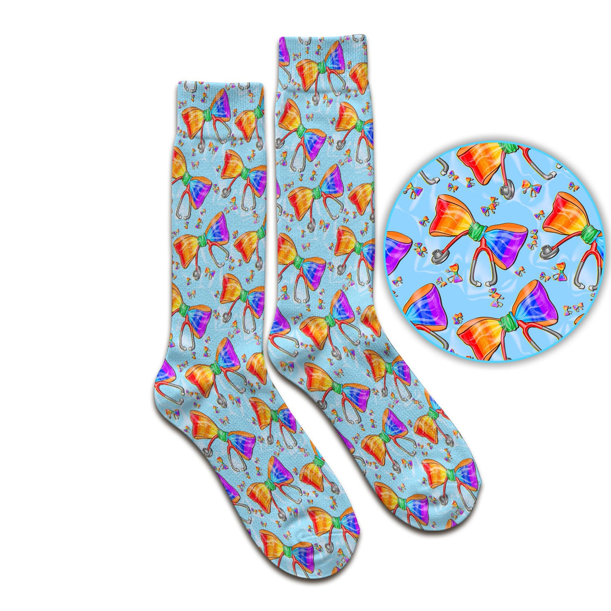 Colorful Rainbow Bow Stethoscope Nurse Socks