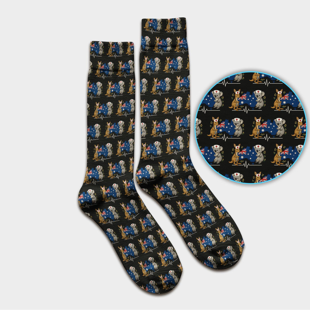 Australian Koala Kangaroo Heartbeat Nurse Socks