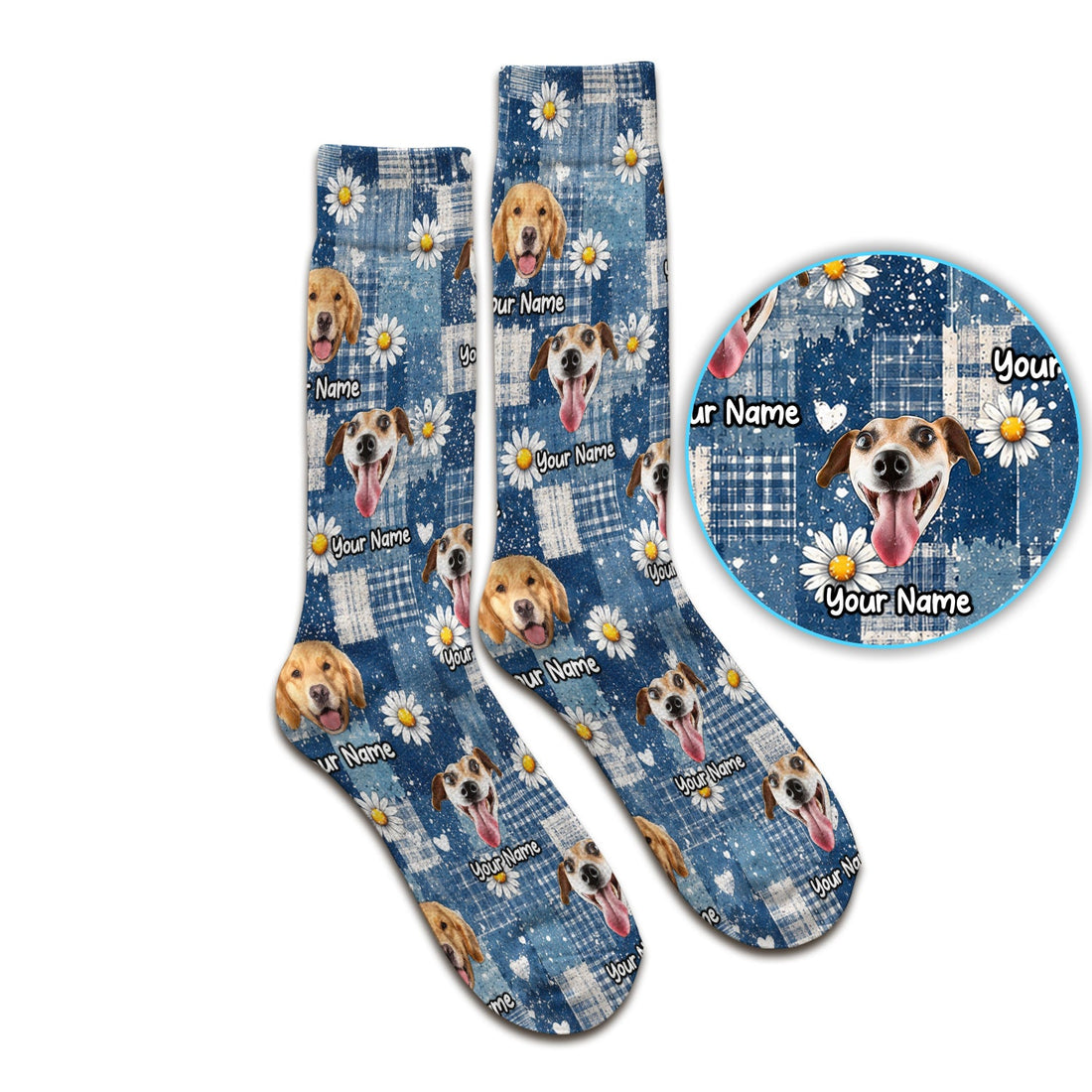 Personalized Dog Photo Patchwork Daisy Nurse Socks