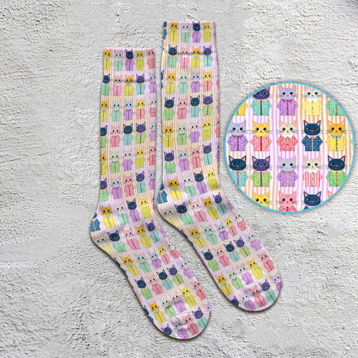 Cat Pajama Print Nurse Socks