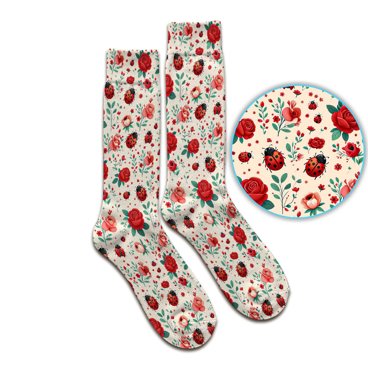 Ladybug Red Rose Floral Nurse Socks