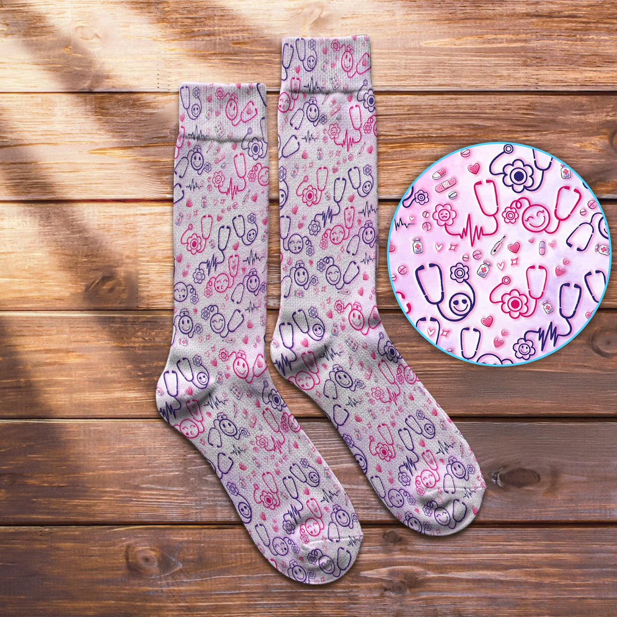 Stethoscope Heart Icon Nurse Socks
