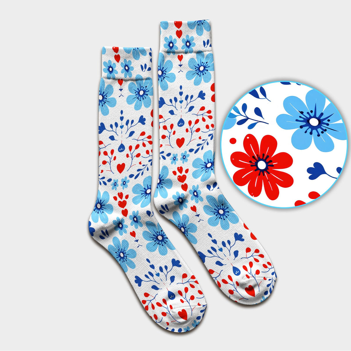 Symmetrical Folk Floral Heart Nurse Socks