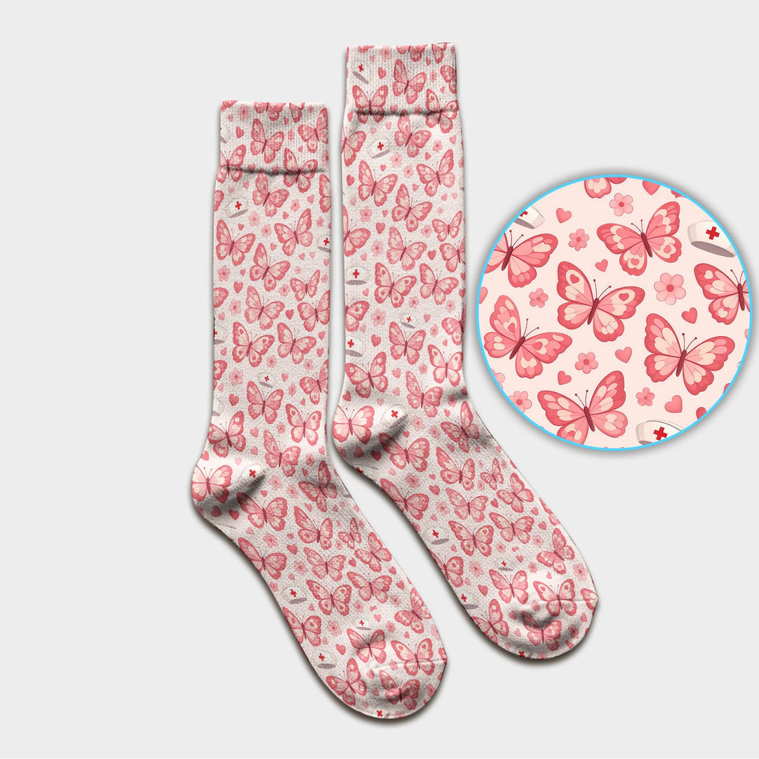Valentine Butterfly Pink Heart Nurse Socks