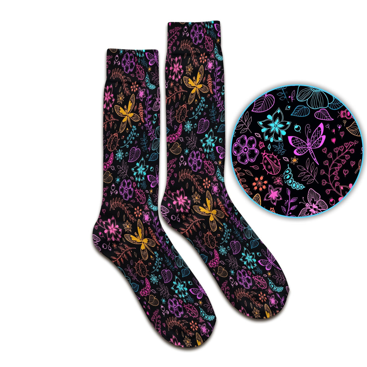 Neon Butterfly Floral Garden Nurse Socks