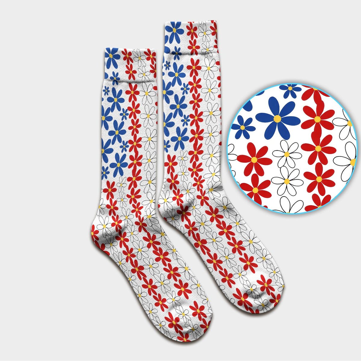Retro Red Blue Daisy Nurse Socks